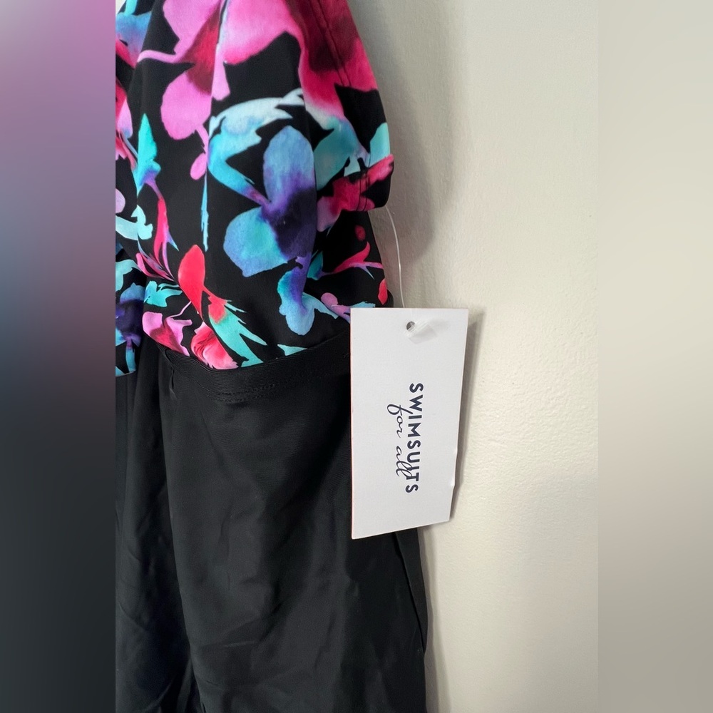 Nwt Swimsuits For All Tie Front V-Neck Swim Dress, Size 18, Red Floral View 5
